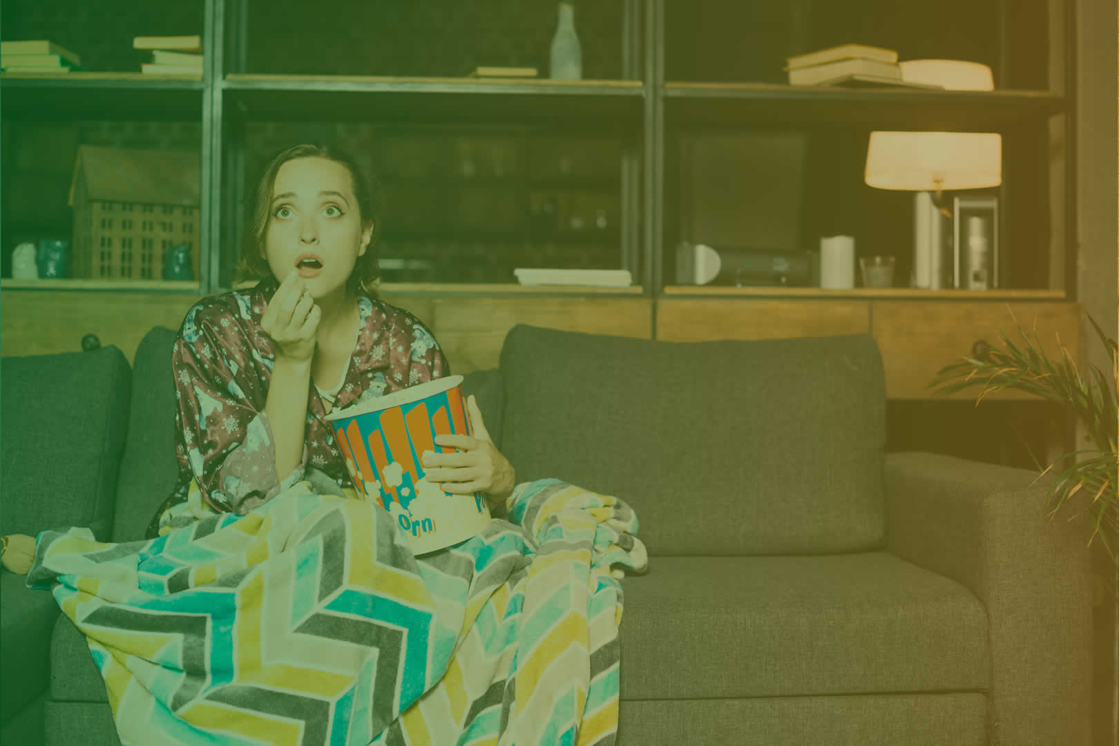 woman eating popcorn